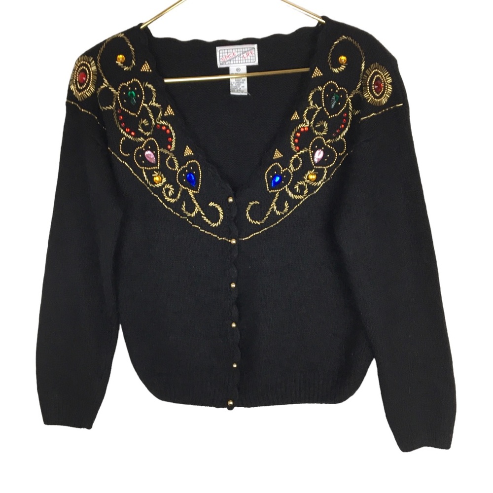 Vintage Spice of Life Silk Blend Embellished Cardigan Sweater